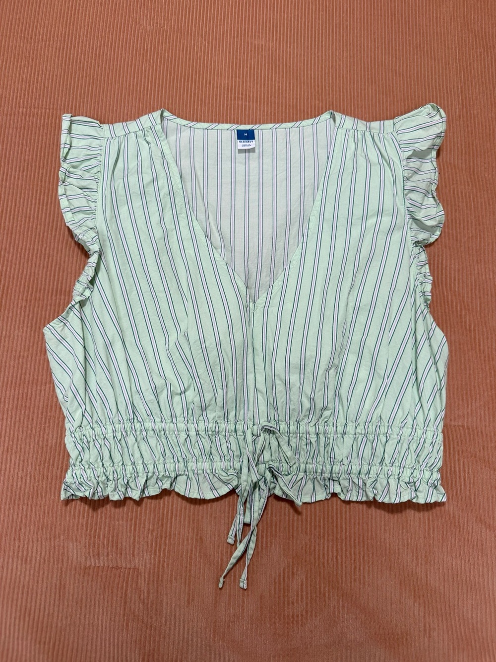 Old Navy Mint Green Striped Ruffle-Sleeve Crop Top